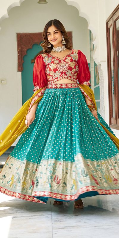 Ram 104 Firozi mono silk Lehenga Choli Perfect for Wedding, Party, Anniversary, Onam, Ethnic Day – . Festive Deal ₹3149. Delivery 4-6 Working Days. | Bollywood Lehenga, Creative Lehenga, Designer Lehenga, Embroidered Lehenga, Lehenga, Party Wear Lehenga