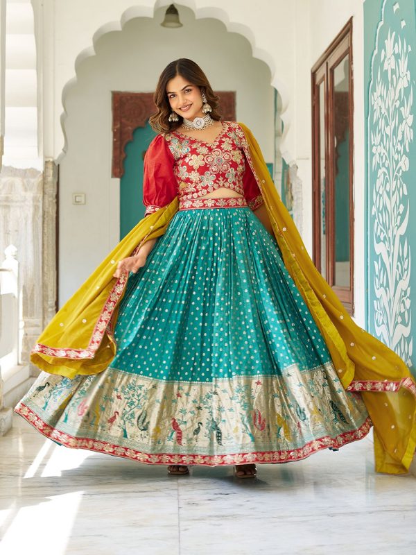 Firozi Mono Silk Embroidery Work Lehenga Choli