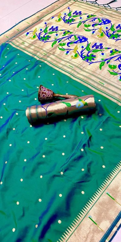 Firozi Pure Banarasi Silk Zari Work Saree