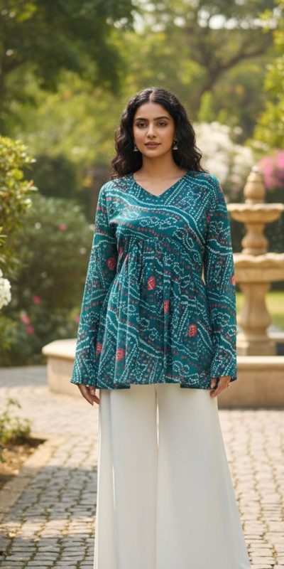 INLI Bandhej Firozi Color Pure Georgette Kurti with Designer Work. Best Price ₹1349. Delivery 4-6 Working Days. Shop now. | Bollywood Kurti, Creative Kurtis, Designer Kurti, Kurti, Party Wear Kurti, Selfie Kurti