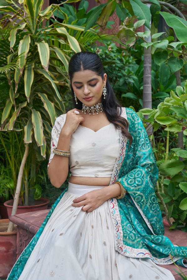 Firozi Tissue Silk Embroidery Work Lehenga Choli