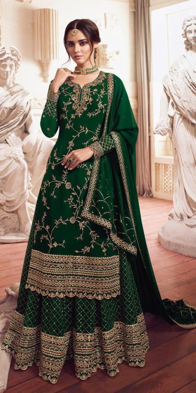 Green Georgette Embroidery Work Salwar Suit