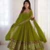 Green Georgette Multi Thread Work Gown