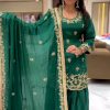 Green Natural Crep Embroidery Work Salwar Suit