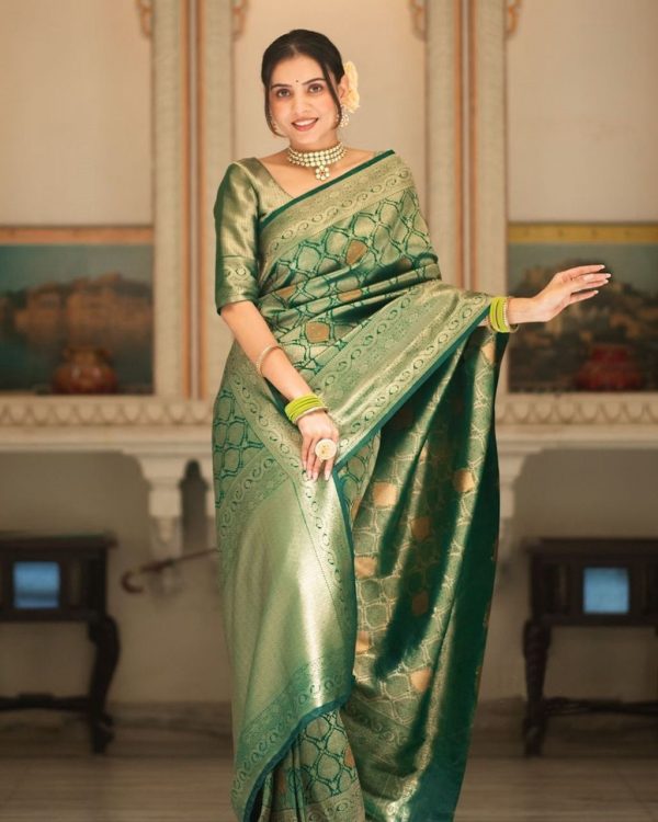 Green Soft Lichi With Jacquard Work Silk Saree