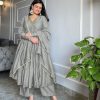 AD 152 Grey Color Pure Chinon Silk Embroidery Gown Fancy Full Sleeve Wedding, Party, Festive, Events Etc. Expected Delivery  4-6 Working Days @1799/ | Casual Suits, Jump Suits, Creative suits, Designer Suits, Palazzo Suits, Party Wear Suits, Patiala Suits, Salwar suit, Straight Suits