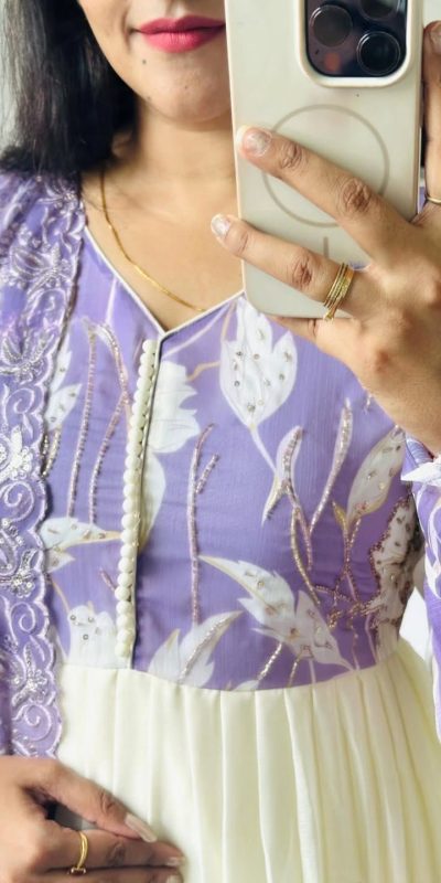 ZF 431 Lavender Faux Georgette Gown with Embroidery Work & Digital Print. Best Price ₹2049. Delivery 4-6 Working Days. Shop now. | Casual Suits, Jump Suits, Creative suits, Designer Suits, Palazzo Suits, Party Wear Suits, Patiala Suits, Salwar suit, Straight Suits