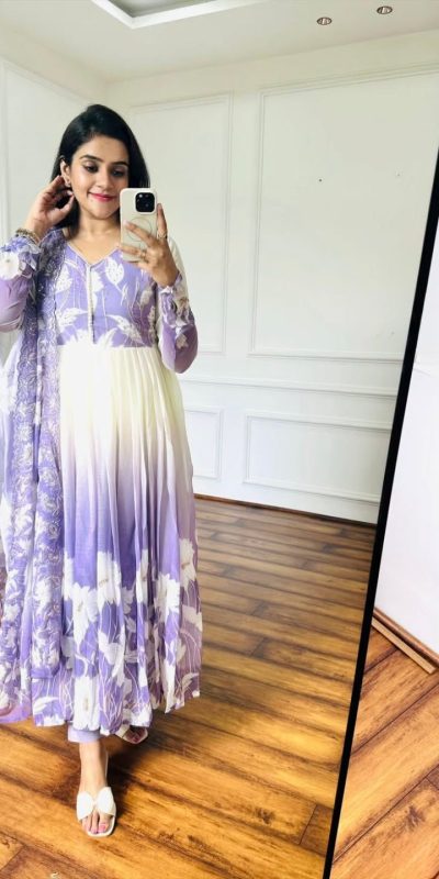 ZF 431 Lavender Faux Georgette Gown with Embroidery Work & Digital Print. Best Price ₹2049. Delivery 4-6 Working Days. Shop now. | Casual Suits, Jump Suits, Creative suits, Designer Suits, Palazzo Suits, Party Wear Suits, Patiala Suits, Salwar suit, Straight Suits