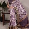 Lavender Tasar Silk Lace Border Work Saree