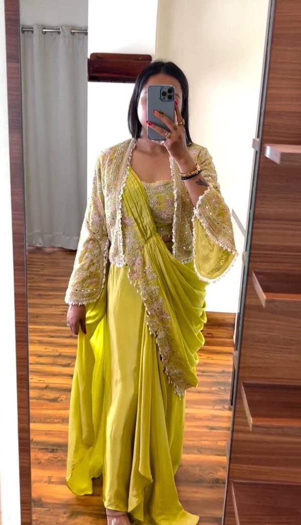 ST 1074 Lemon Color Chinon Saree with Embroidery Work & Lace Work. Best Price ₹2399. Delivery 4-6 Working Days. Shop now. | Creative Sarees, Embroidered Sarees, Bollywood Sarees, Designer Sarees, Ethnic Saree, Modern Digital sarees, Party Wear Sarees, Sarees