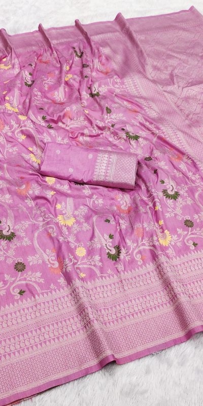 Light Purple Khaddi Pashmina Lace Zari Work Saree