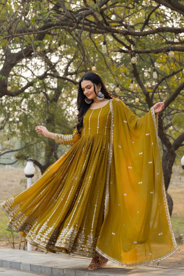 Mahendi Fox Georgette Embroidery Work Gown