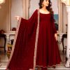 Maroon Faux Georgette Embroidery Lace Work Salwar Suit