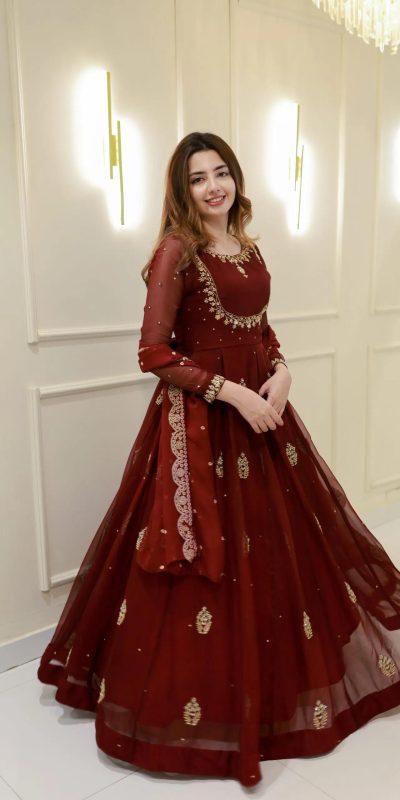LG 2006 Maroon Georgette Gown Perfect for Wedding, Party, Engagement, Diwali, Sangeet . Exclusive Offer ₹1999. Delivery 4-6 Working Days. Shop now. | Bollywood Gowns, Creative Gowns, Designer Gowns, Embroidered Gowns, Gowns, Party Wear Gowns