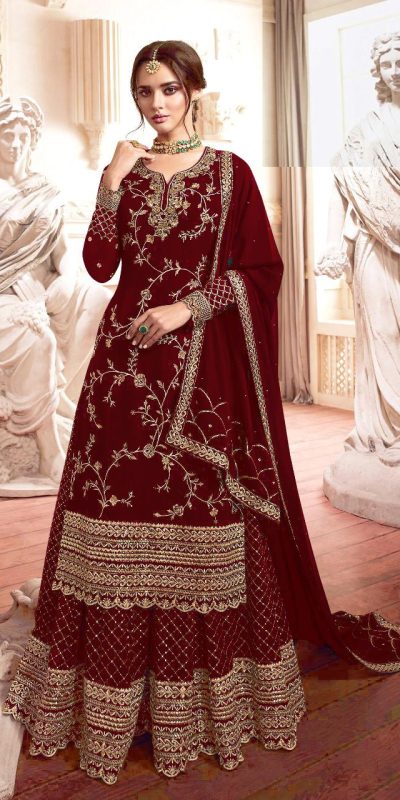 Maroon Georgette Embroidery Work Salwar Suit