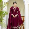 Maroon Rayon Embroidery Salwar Suit
