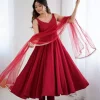 Maroon Roman Silk Chanderi Mirror Work Gown