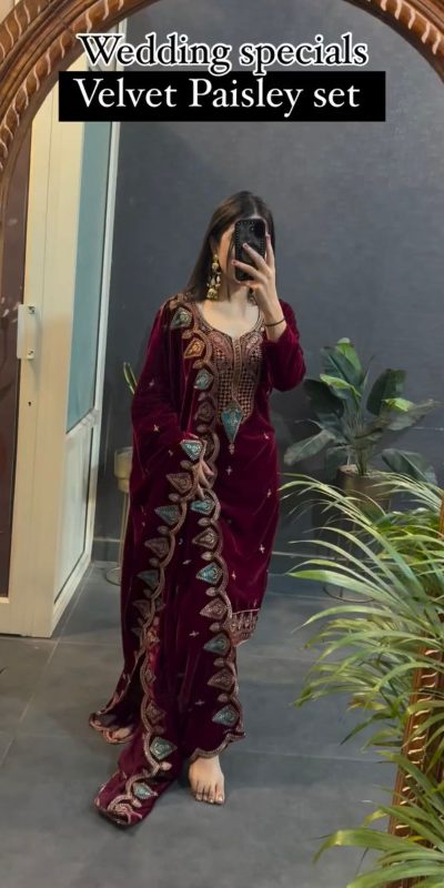 VLM 229 Maroon Viscose Velvet Salwar Suit Perfect for Wedding, Party, Cultural Events, Sangeet, Baby Shower – . Best Price ₹2149. Delivery 4-6 Working | Casual Suits, Jump Suits, Tops & Bottoms, Track Suits, Trendy Wear, Creative suits, Designer Suits, Palazzo Suits, Party Wear Suits, Patiala Suits, Salwar suit, Straight Suits