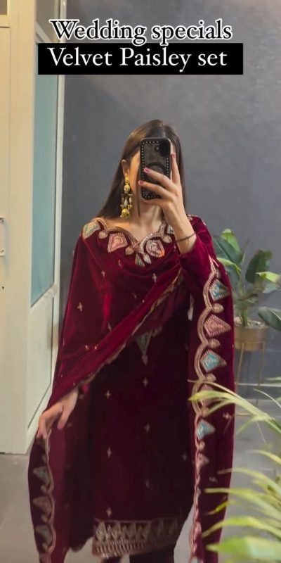 VLM 229 Maroon Viscose Velvet Salwar Suit Perfect for Wedding, Party, Cultural Events, Sangeet, Baby Shower – . Best Price ₹2149. Delivery 4-6 Working | Casual Suits, Jump Suits, Tops & Bottoms, Track Suits, Trendy Wear, Creative suits, Designer Suits, Palazzo Suits, Party Wear Suits, Patiala Suits, Salwar suit, Straight Suits