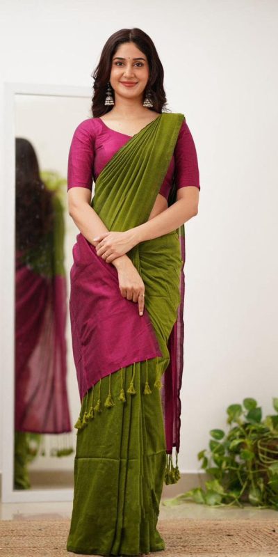 Mehandi Soft Lilian Slab Rich Pallu Saree