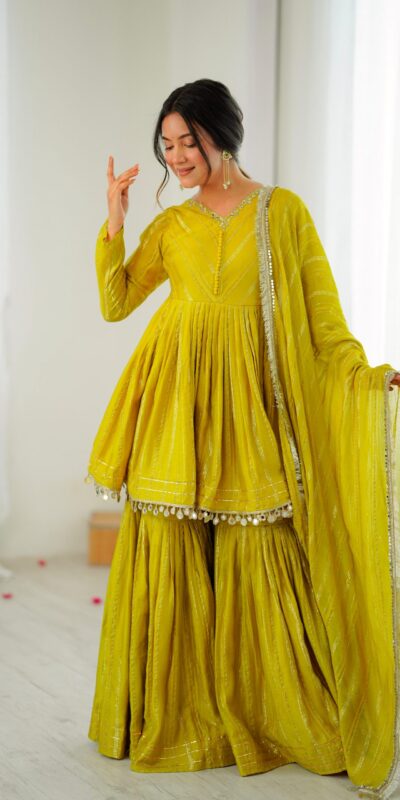 SRK 5300 Mustard Mal Chanderi With Lace Work & Mirror Work Salwar Suit . Get it for ₹2099. Delivery 4-6 Working Days. Shop now. | Casual Suits, Jump Suits, Tops & Bottoms, Track Suits, Trendy Wear, Creative suits, Designer Suits, Palazzo Suits, Party Wear Suits, Patiala Suits, Salwar suit, Straight Suits