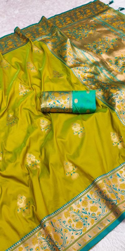 Mustered Banarasi Silk Lace Work Zari Work Saree