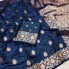 Navy Blue Banarasi Silk Lace Zari Work Saree