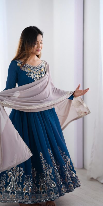 ZF 5008 Navy Blue Georgette Gown with Embroidery Work. Wedding, Party, Festive, Events, Special Price ₹2049. Delivery 4-6 Working Days. Shop now. | Casual Suits, Jump Suits, Creative suits, Designer Suits, Palazzo Suits, Party Wear Suits, Patiala Suits, Salwar suit, Straight Suits