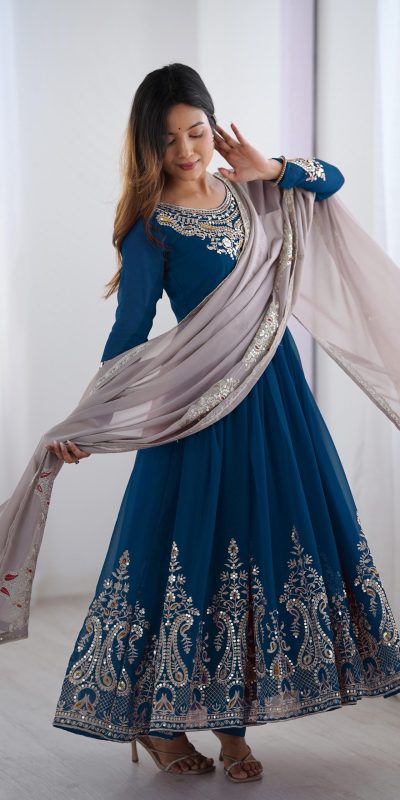ZF 5008 Navy Blue Georgette Gown with Embroidery Work. Wedding, Party, Festive, Events, Special Price ₹2049. Delivery 4-6 Working Days. Shop now. | Casual Suits, Jump Suits, Creative suits, Designer Suits, Palazzo Suits, Party Wear Suits, Patiala Suits, Salwar suit, Straight Suits