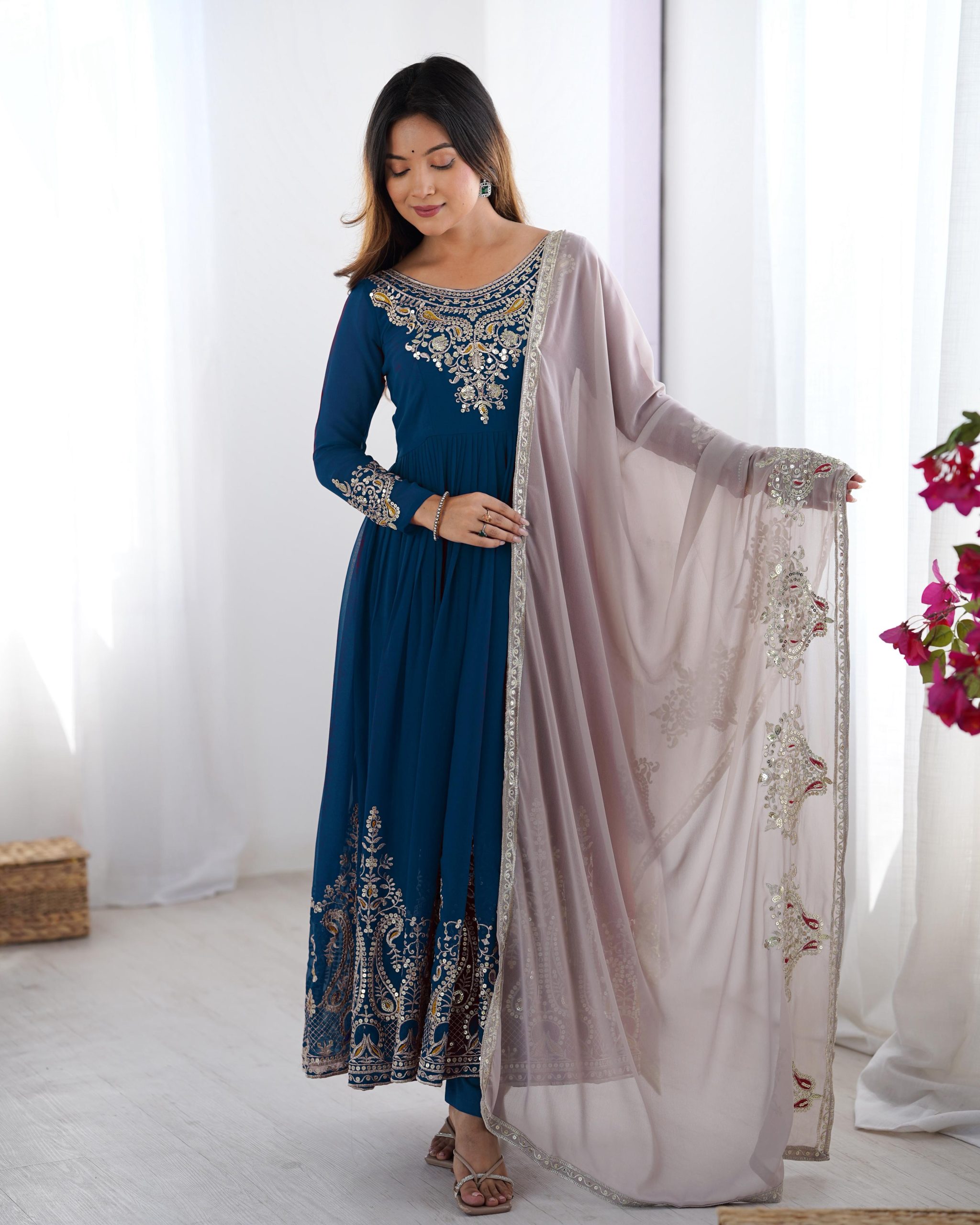 ZF 5008 Navy Blue Georgette Gown with Embroidery Work. Wedding, Party, Festive, Events, Special Price ₹2049. Delivery 4-6 Working Days. Shop now. | Casual Suits, Jump Suits, Creative suits, Designer Suits, Palazzo Suits, Party Wear Suits, Patiala Suits, Salwar suit, Straight Suits