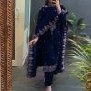Navy Blue Viscose Velvet Embroidery Work Salwar Suit