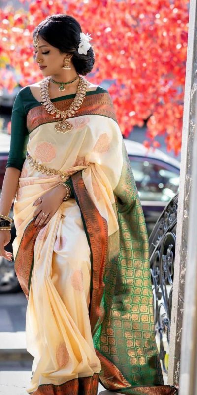 Off White Soft Lichi Silk Lace Border Work Saree