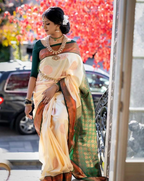Off White Soft Lichi Silk Lace Border Work Saree
