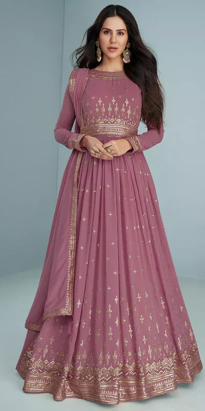 FC 9293 Onion Georgette Salwar Suit with Embroidery Work. Wedding, Party, Festive, Events, Now at just ₹2649. Delivery 4-6 Working Days. Shop now. | Casual Suits, Jump Suits, Creative suits, Designer Suits, Palazzo Suits, Party Wear Suits, Patiala Suits, Salwar suit, Straight Suits