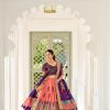 Peach Dola Silk Lace Work Kalamkari Print Lehenga Choli