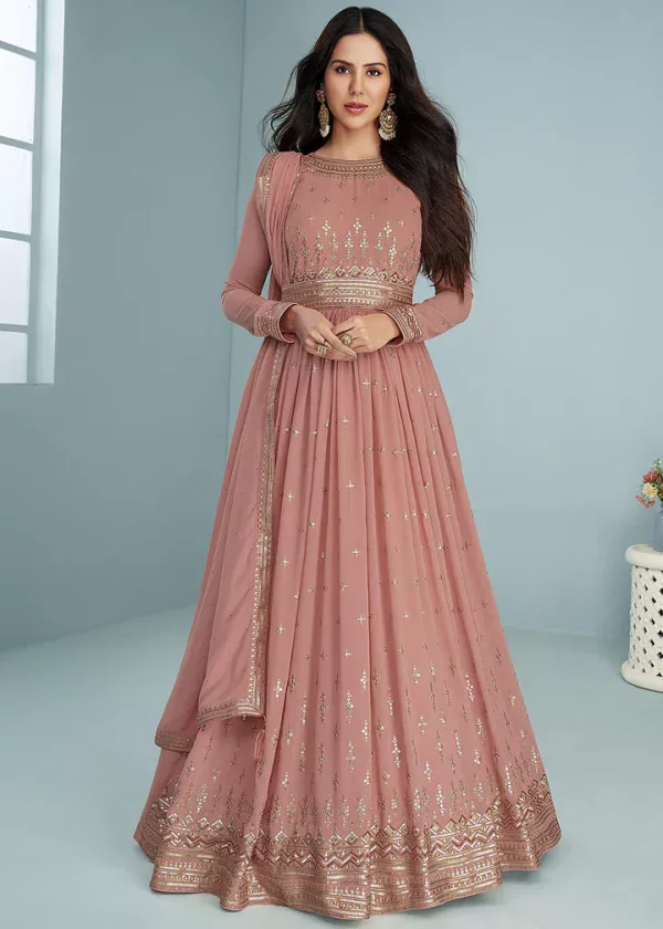 FC 9293 Peach Georgette Salwar Suit with Embroidery Work. Wedding, Party, Festive, Events, Now at just ₹2649. Delivery 4-6 Working Days. Shop now. | Casual Suits, Jump Suits, Creative suits, Designer Suits, Palazzo Suits, Party Wear Suits, Patiala Suits, Salwar suit, Straight Suits