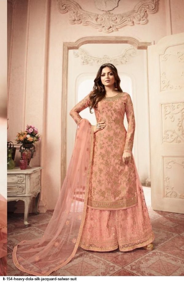 FC L.t 5401 Peach Color Jacquard Silk Georgette Diamond Sharara Suit Wedding, Party, Festive Expected Delivery 4-6 Working Days  @2999/- | Casual Suits, Jump Suits, Creative suits, Designer Suits, Palazzo Suits, Party Wear Suits, Patiala Suits, Salwar suit, Straight Suits