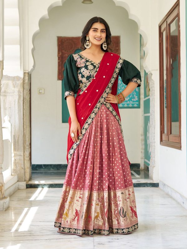 Peach Mono Silk Embroidery Work Lehenga Choli