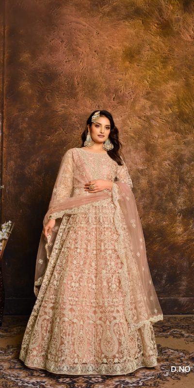 Peach Net Embroidery Work Salwar Suit