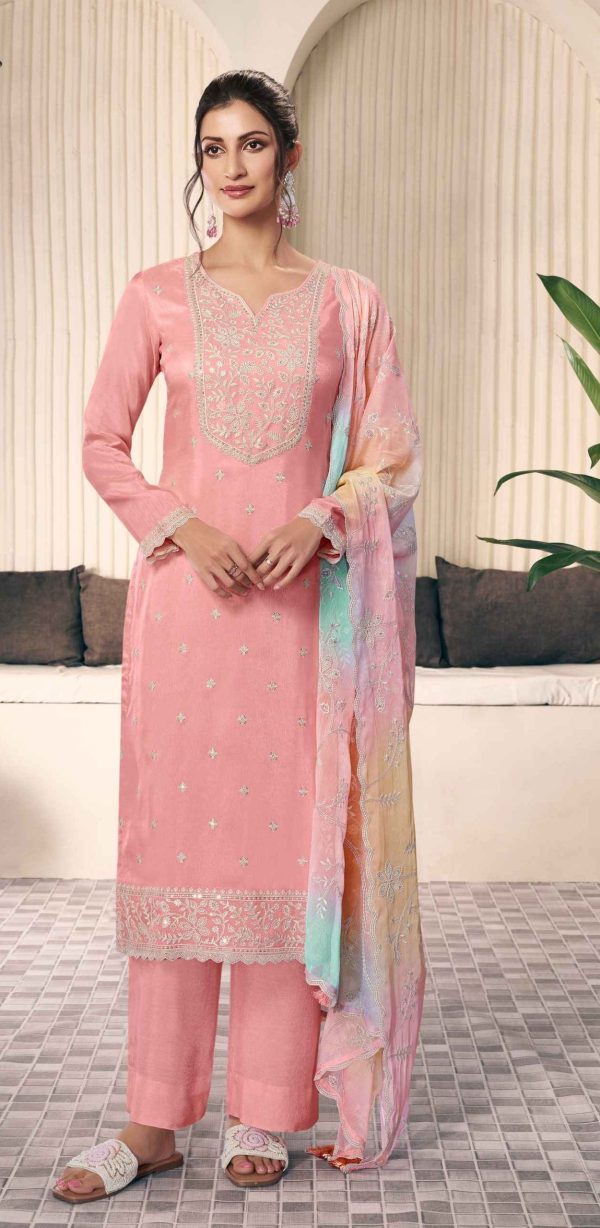 Peach Vichitra Digital Print Embroidery Work Salwar Suit