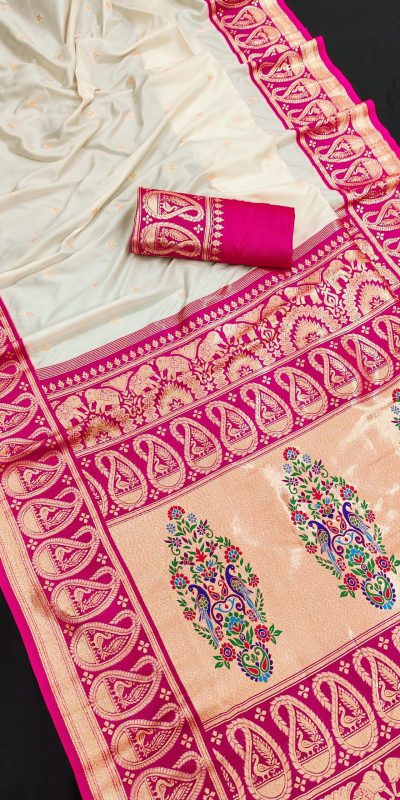 MB 1213 Pink Color Banarasi Saree with Zari Work & Lace Work. Wedding, Party, Festive, Events, Festive Deal ₹2099. Delivery 4-6 Working Days. Shop now. | Creative Sarees, Embroidered Sarees, Bollywood Sarees, Designer Sarees, Ethnic Saree, Modern Digital sarees, Party Wear Sarees, Sarees