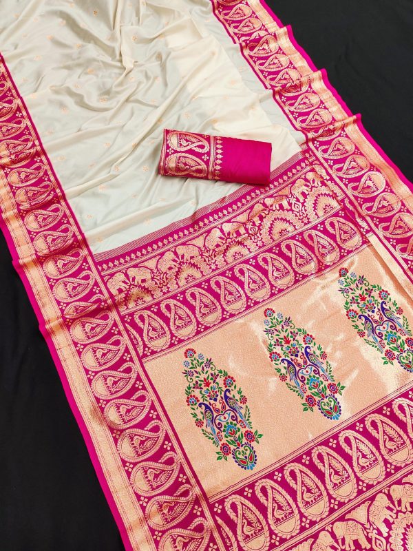 MB 1213 Pink Color Banarasi Saree with Zari Work & Lace Work. Wedding, Party, Festive, Events, Festive Deal ₹2099. Delivery 4-6 Working Days. Shop now. | Creative Sarees, Embroidered Sarees, Bollywood Sarees, Designer Sarees, Ethnic Saree, Modern Digital sarees, Party Wear Sarees, Sarees
