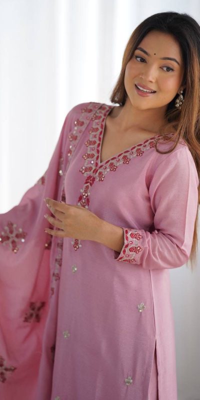 Green Chinnon Silk Lace Embroidery Work Salwar Suit