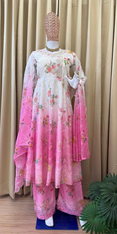 ST 1126 Pink Faux Georgette Gown Perfect for Wedding, Party, Diwali, Makar Sankranti, Mehendi – . Special Price ₹2599. Delivery 4-6 Working Days. | Casual Suits, Jump Suits, Creative suits, Designer Suits, Palazzo Suits, Party Wear Suits, Patiala Suits, Salwar suit, Straight Suits
