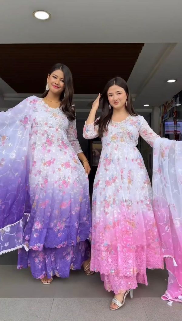 ST 1126 Pink Faux Georgette Gown Perfect for Wedding, Party, Diwali, Makar Sankranti, Mehendi – . Special Price ₹2599. Delivery 4-6 Working Days. | Casual Suits, Jump Suits, Creative suits, Designer Suits, Palazzo Suits, Party Wear Suits, Patiala Suits, Salwar suit, Straight Suits