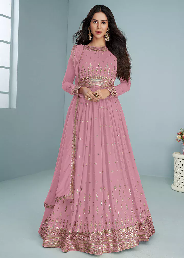 FC 9293 Pink Georgette Salwar Suit with Embroidery Work. Wedding, Party, Festive, Events, Now at just ₹2649. Delivery 4-6 Working Days. Shop now. | Casual Suits, Jump Suits, Creative suits, Designer Suits, Palazzo Suits, Party Wear Suits, Patiala Suits, Salwar suit, Straight Suits