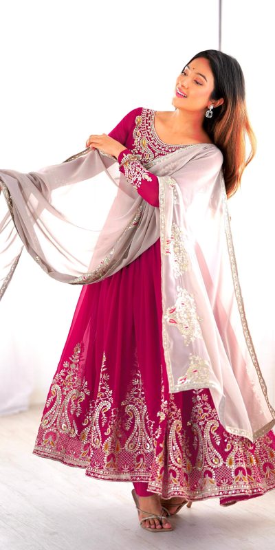 ZF 5008 Pink Georgette Gown with Embroidery Work. Wedding, Party, Festive, Events, Special Price ₹2049. Delivery 4-6 Working Days. Shop now. | Casual Suits, Jump Suits, Creative suits, Designer Suits, Palazzo Suits, Party Wear Suits, Patiala Suits, Salwar suit, Straight Suits