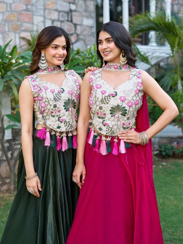 Pink Simar Tissue Silk Thread Work Lehenga Choli