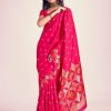Pink Soft Lichi Silk Border Lace Work Saree
