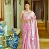 Pink Soft Lichi Silk Lace Work Border Saree